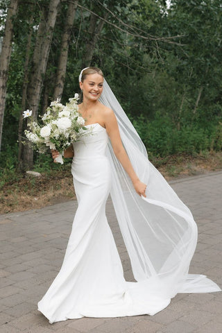 Elegant Mermaid Cowl Neck Elastic Satin Long Wedding Dresses AB24100904