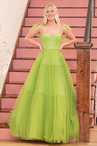 Sweet A Line Sweetheart Green Dot Tulle Long Prom Dresses AB101504