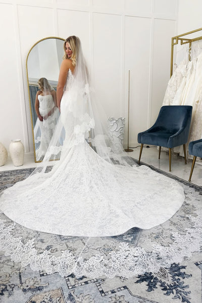 Luxurious Mermaid Scoop Neck Lace Beach Wedding Dress AB25101014