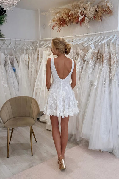 Luxurious A Line V Neck Beading Wedding Dresses with Flowers AB25050706