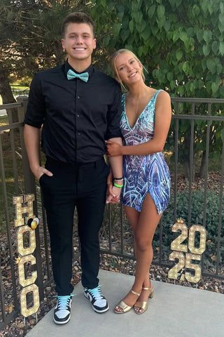 Cute Bodycon V Neck Sequins Short Homecoming Dress AB25100709