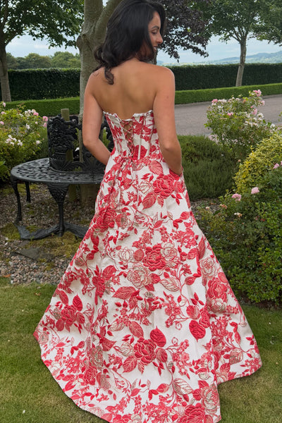 A Line Scoop Neck Jacquard Satin Long Prom Dress with Pockets AB26073009
