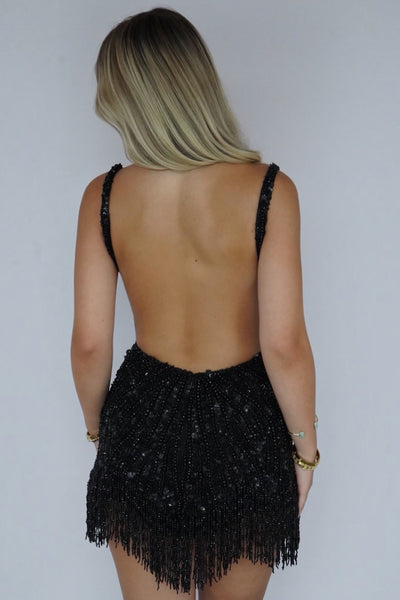Sparkly Bodycon V Neck Black Sequins Homecoming Dress with Beading AB26080604