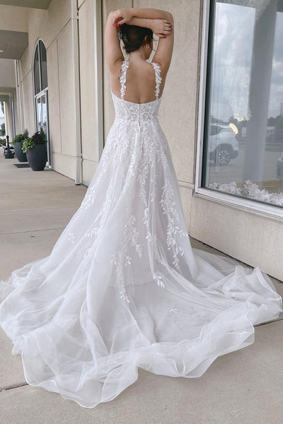 Bohemain A Line Sweetheart Tulle Wedding Dresses with Appliques ABWD061825