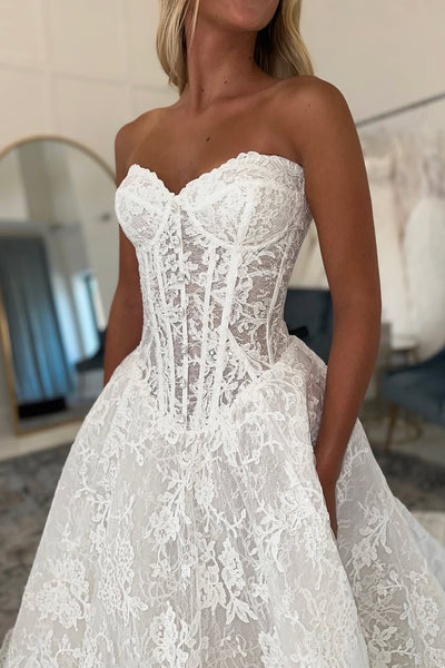 Bohemian A Line Sweetheart Lace Wedding Dress AB25100602