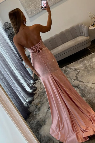 Sweetheart Mermaid Keyhole Blush Pink Hot Fix Long Prom Dress with Slit AB26020502