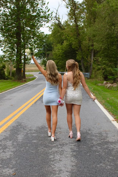 Cute Bodycon Strapless Light Blue Elastic Satin Short Homecoming Dress AB25092904