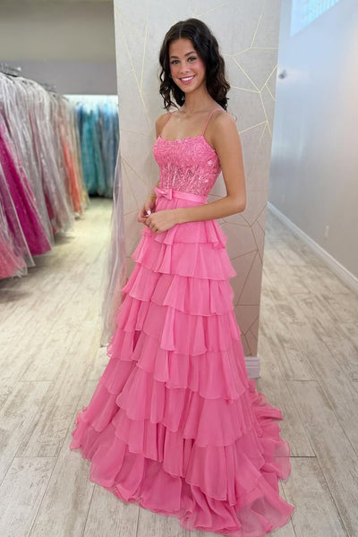 Cute A Lien Square Neck Floral Chiffon Prom Dress AB26031803