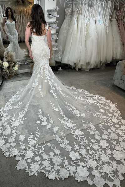 Elegant Mermaid Sweetheart Tulle Wedding Dresses with Appliques AB4030605