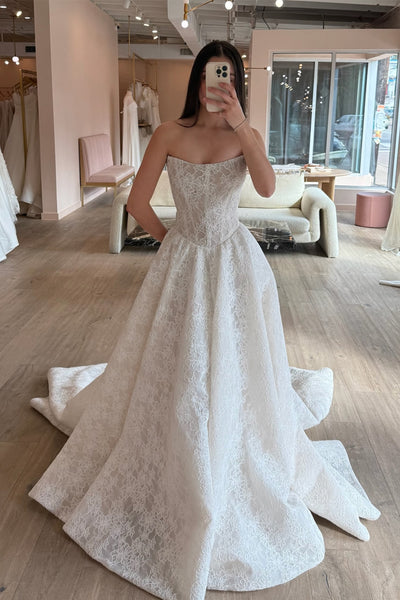Luxurious A Line Strapless Lace Wedding Dress AB26072415