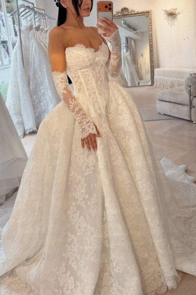 Gorgeous Ball Gown Sweetheart Lace Wedding Dress with Train AB26070709
