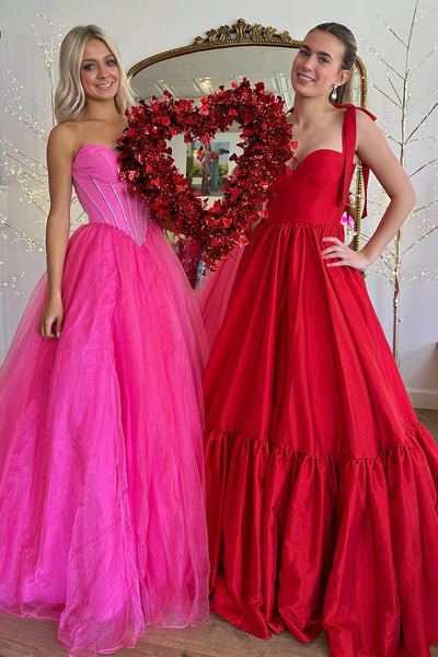 Red Sweetheart Satin A-Line Long Prom Dresses AB4022605