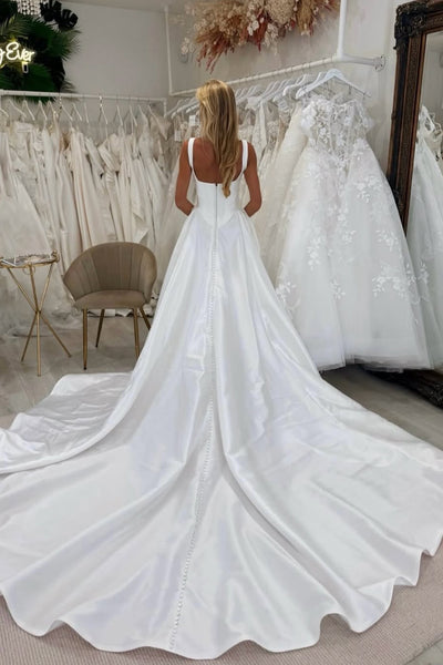 A Line Straps Satin Wedding Dress with Bow AB26060302