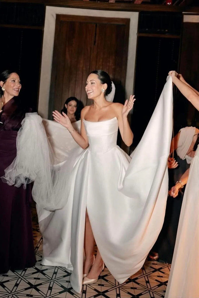a line cowl neck wedding dress Stacees 2026 A-line Cowl Neck Tea-Length Wedding Dress with Pockets