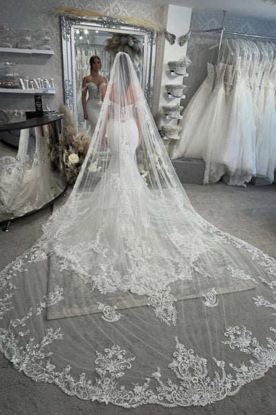 Gorgeous Off the Shoulder Mermaid Sequins Lace Wedding Dress with Appliques AB26022810
