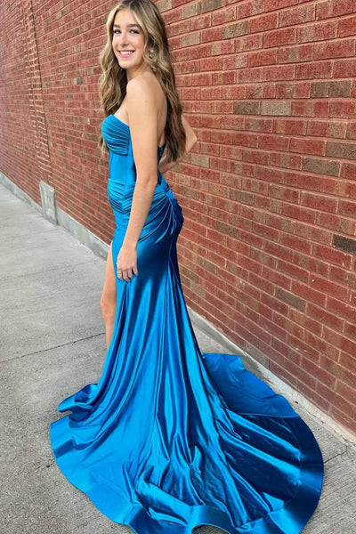 Charming Mermaid Sweetheart Cutout Neck Satin Prom Dress with Slit AB4011702