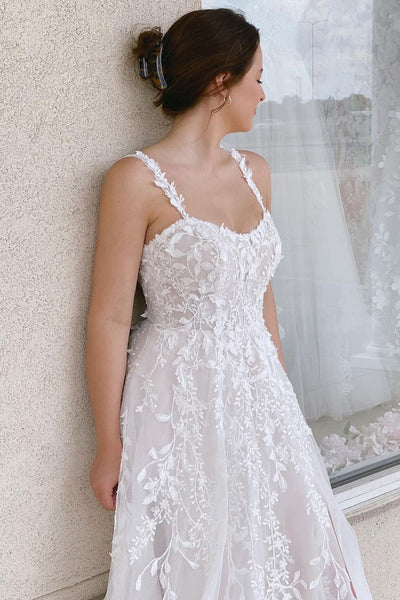 Bohemain A Line Sweetheart Tulle Wedding Dresses with Appliques ABWD061825