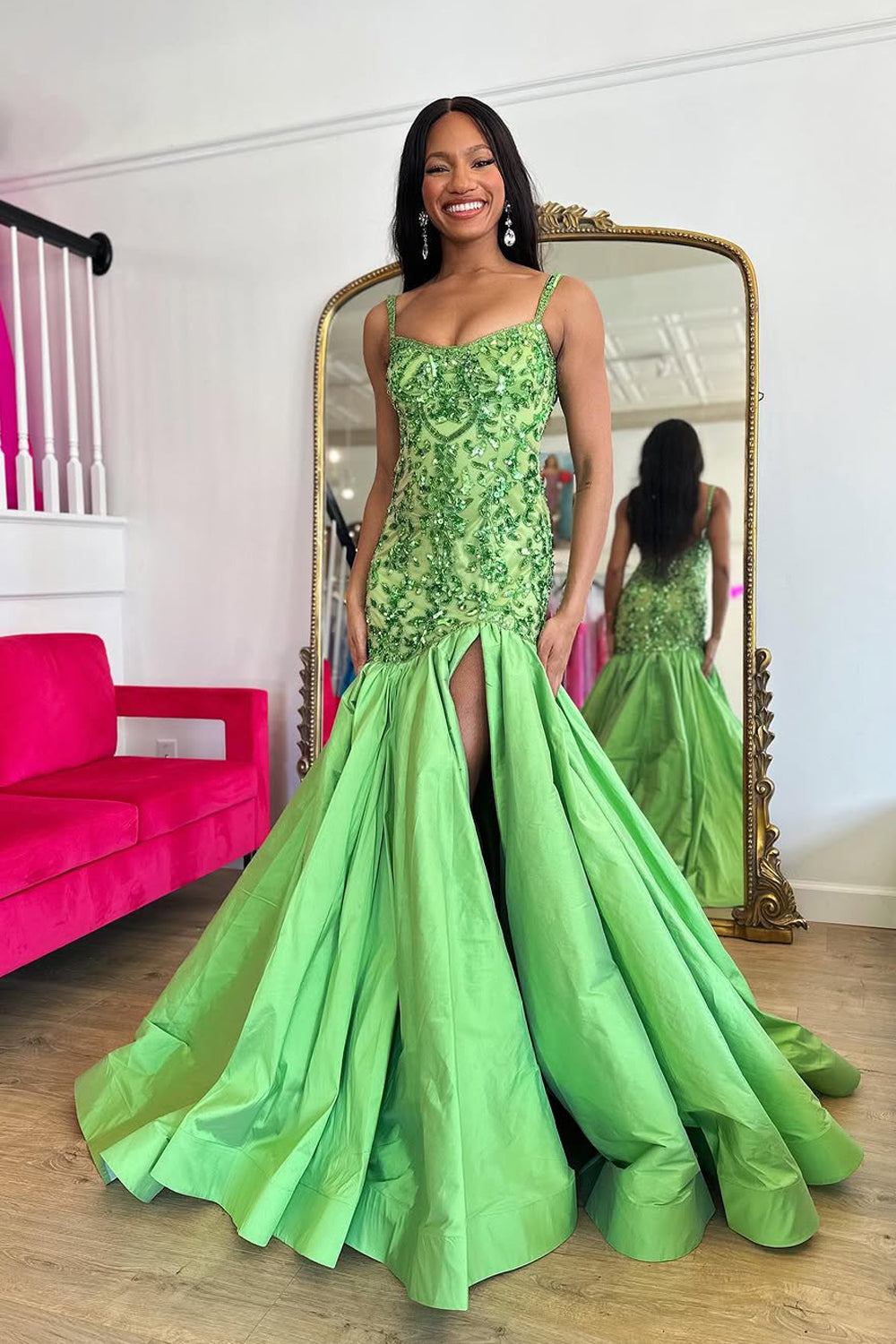 Mermaid Sweetheart Light Green Long Prom Dresses with Slit AB25031603