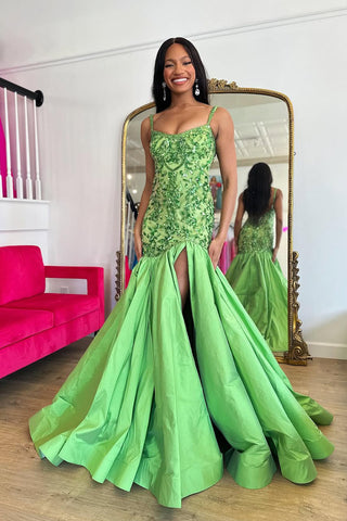 Mermaid Sweetheart Light Green Long Prom Dresses with Slit AB25031603