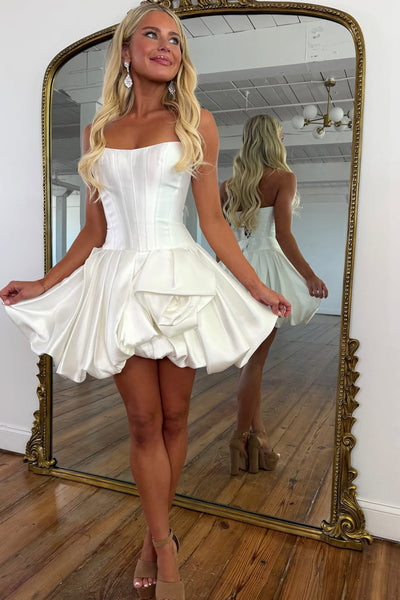 Sweet A Line Strapless White Satin Short Homecoming Dress AB26061407