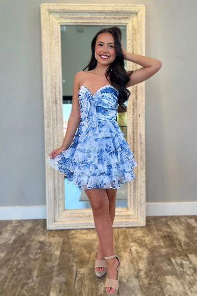 Cute Sweetheart Floral Chiffon Tiered Homecoming Dress VK25052809