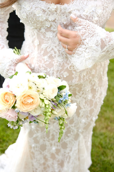 Boho Mermaid Off the Shoulder Lace Wedding Dress with Long Sleeves AB26101606
