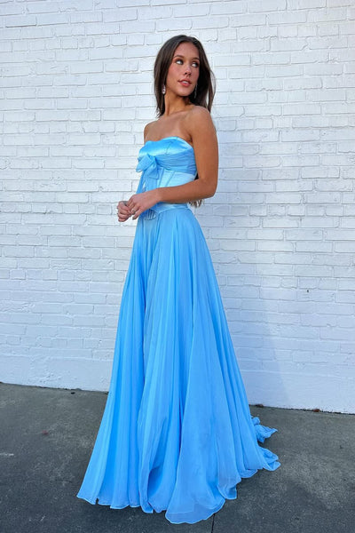 A Line Sweetheart Blue Chiffon Prom Dress with Bow AB25111408