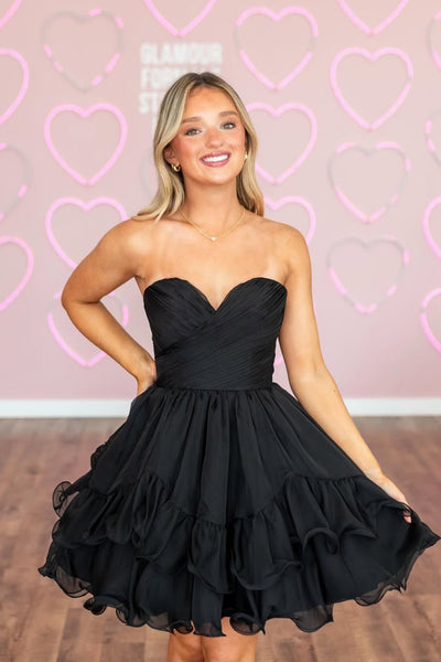 Cute A-Line Sweetheart Black Chiffon Homecoming Dress AB25091103