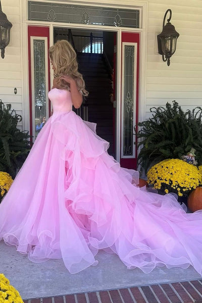Gorgeous Ball Gown Off the Shoulder Tulle Pink Prom Dresses Dresses AB24102305