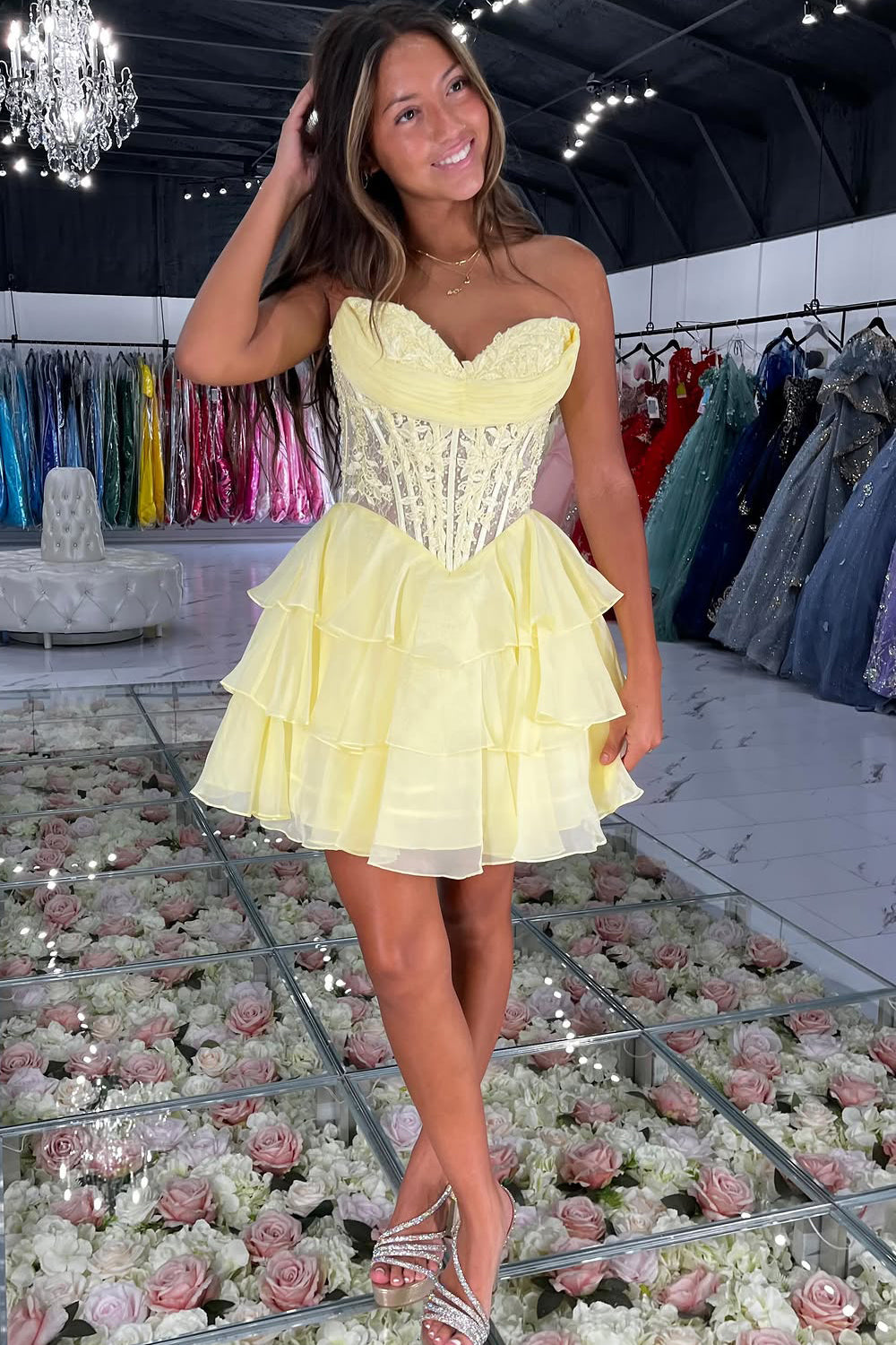 Cute A Line Sweetheart Tiered Chiffon Homecoming Dress AB25091102
