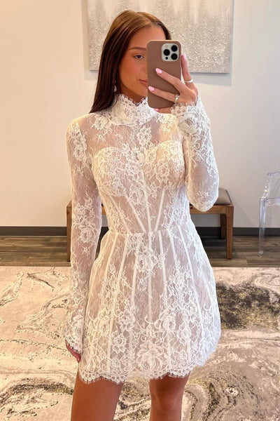 Charming Sheath High Neck  Lace Short Homecoming Dressees AB062905
