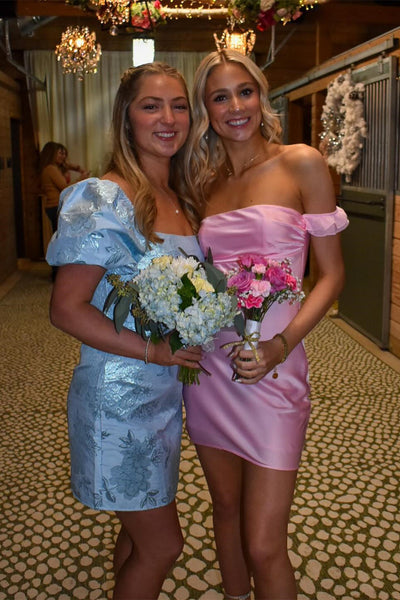 Cute Off the Shoulder Pink Satin Sheath Short Homecoming Dress