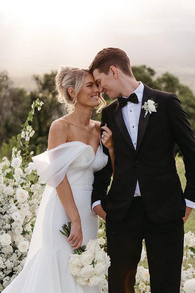 Fairy Mermaid Off the Shoulder Satin Wedding Dress with Bow AB4060804