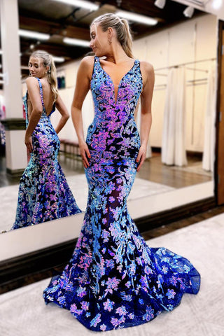 Gorgeous Mermaid V Neck Sequins Lace Long Prom Dress AB4021001
