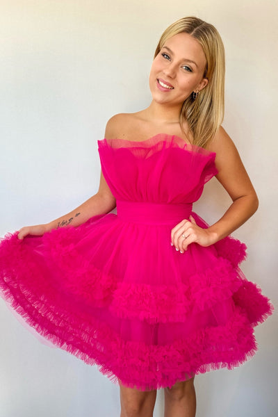 Cute A Line Fuchsia Tulle Short Homecoming Dresses AB24080603