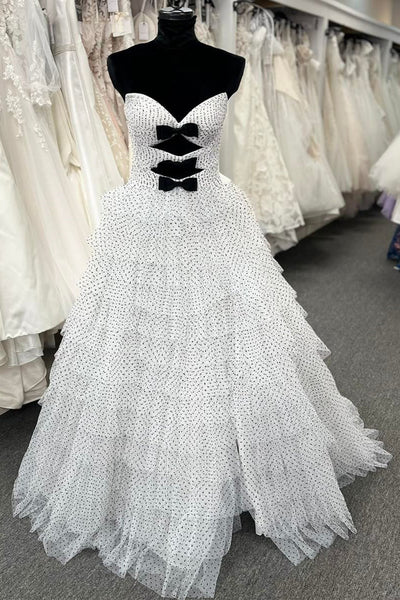 Fairy A Line Strapless Red Dot Tulle Tiered Prom Dress AB25010402