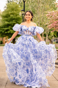 Cute Fairy Ball Tiered Floral Printed Tulle Long Prom Dress AB4050407