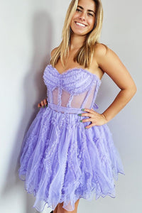 Cute A Line Sweetheart Lavender Tulle Homecoming Dresses AB100503