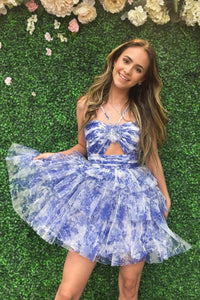 Pretty A-Line Halter Keyhole Tiered Short Homecoming Dresses AB4061803