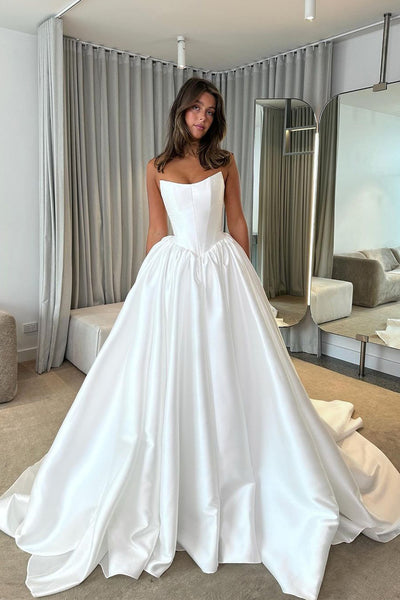 Stunning Strapless A-Line Wedding Dresses with Train AB4051105