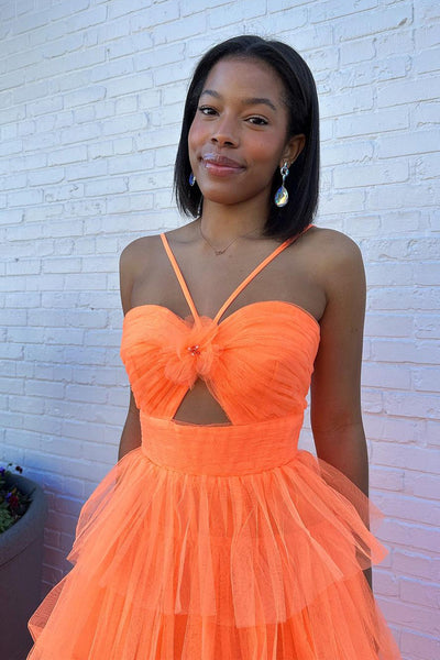 Cute Ball Gown Sweetheart Orange Tulle Tiered Long Prom Dress AB4020105