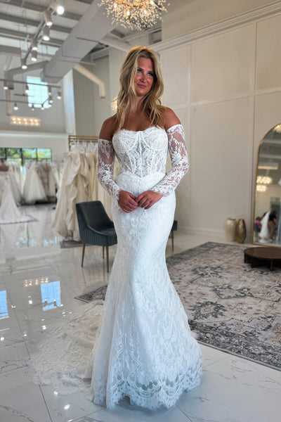 Elegant Mermaid Sweetheart Lace Wedding Dress with Long Sleeves AB26051708