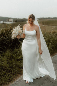Elegant Mermaid Sccop Neck Satin Wedding Dresses AB112106