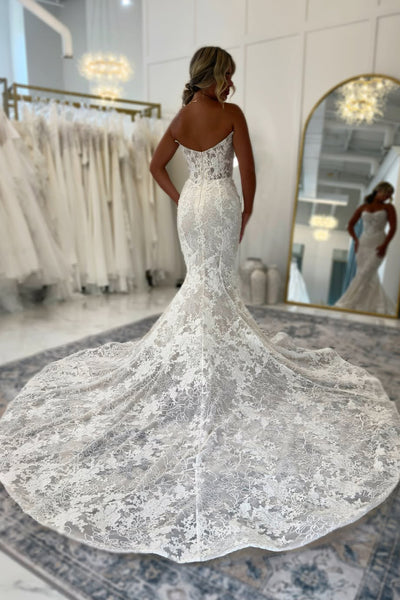 Mermaid Scoop Neck Lace Wedding Dress with Appliques AB26062411