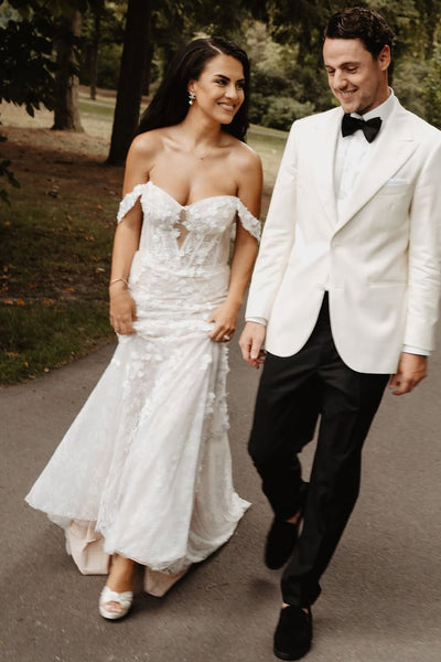 Bohemian Fashion Mermaid Off the Shoulder Lace Wedding Dress AB25093004