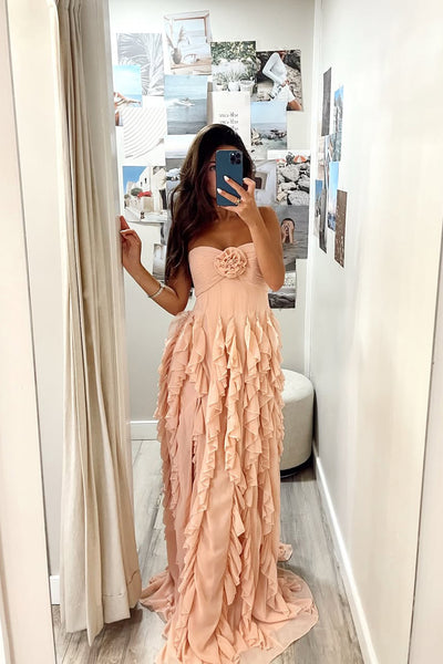 A Line Sweetheart Blush Pink Chiffon Long Prom Dress AB26062501