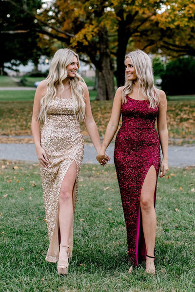 Mermaid Scoop Neck Burgundy Sequins Long Prom Dress AB4051601