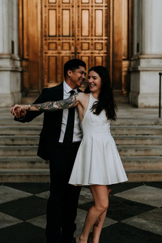 Fairy A Line Round Neck Satin Short Wedding Dress Bridal Dress AB25092518