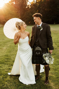 Mermaid Sweetheart White Elastic Satin Wedding Dresses with Train AB25092309