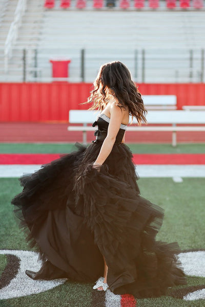 Cute A Line Sweetheart Black Tulle Long Prom Dress with Slit AB24120402
